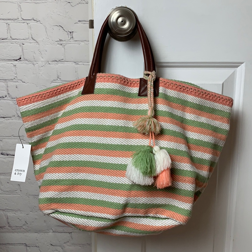 Crown & Ivy Striped Tote with Tassels